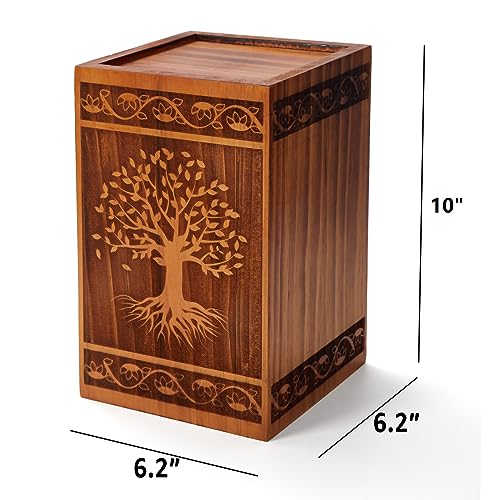 Image of Wooden Urns for Human Ashes Adult, 10x6x6Inch Hand Craved 100% Natural Solid Wood Urn, Cremation Urns for Adult Ashes Men /Dad /Mom /Female