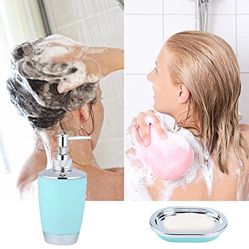 Yosoo 6 Piece Plastic Bathroom Accessory Set Luxury Bath Accessories Bath Set Lotion Bottles, Toothbrush Holder, Tooth Mug, Dish, Toilet Brush, Trash Can (Light Green) - Image 3