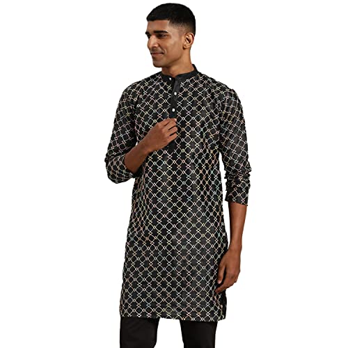 Image of SOJANYA Men's Silk Blend Geometric Regular Kurta