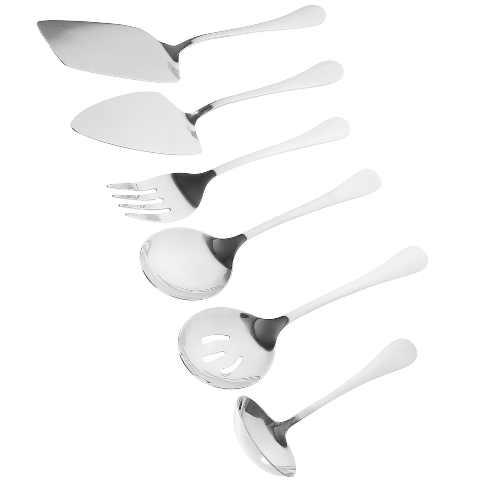6 pezzi Posate da Portata in Acciaio Inox Ergonomico Resistente per Buffet Feste e Uso Quotidiano Cucchiai e Forchette Lucide per Casa e Ristorante