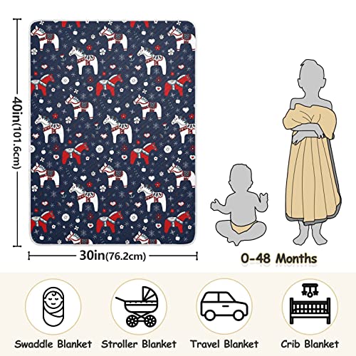 Image of Dala Horses Baby Blankets Soft Warm Crib Stroller Blanket for Toddler Newborn Girls Boys, 30x40in