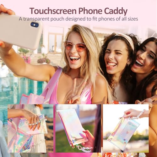 crawing Beach Bag 26L Large Iridescent Waterproof Jelly Tote Bag for Women with Zipper & Phone Pouch Sand/Tip-Proof Crossbody — view 6