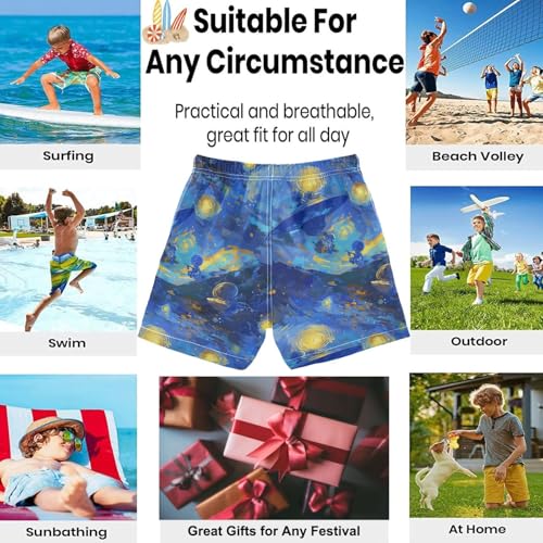 visesunny Summer Boy's Beach Shorts Vangogh Star UFO Quick Dry Swim Trunks Baby Boy Bathing Suit2