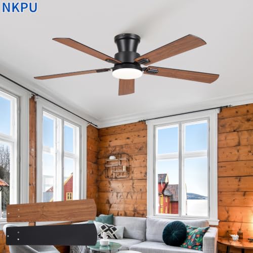 NKPU 52" Ceiling Fans with Lights, Low Profile Ceiling Fan with Light and Remote/APP Control, 6 Speed, Dimmable, Safe Quiet DC Motor, Brown Flush Mount Ceiling Fan for Bedroom Indoor/Outdoor Use by NKPU - Used condition - Image 9