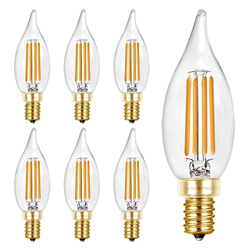 Hizashi LED Candelabra Bulbs 40 watt Equivalent, 90+ CRI Dimmable E12 LED Bulb Flame Tip Candle Bulbs, 4W 450LM 2700K Soft Warm White, CA10 Chandelier Bulbs Candelabra Base, UL Listed - 6 Pa