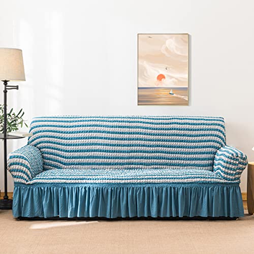 Qubjus Stretch Sofa Slipcover Couch Sofa Covers Washable Furniture Protector Sofa Bed Cover With Elastic Bottom And Skirt For Kids Pets (Striped Blue, Large) #TOP4