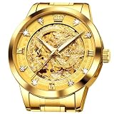 OLEVS Dragon Skeleton Orologio automatico da uomo 42 MM quadrante grande oro lusso a carica automatica diamante impermeabile in acciaio inossidabile business Tourbillon orologi meccanici