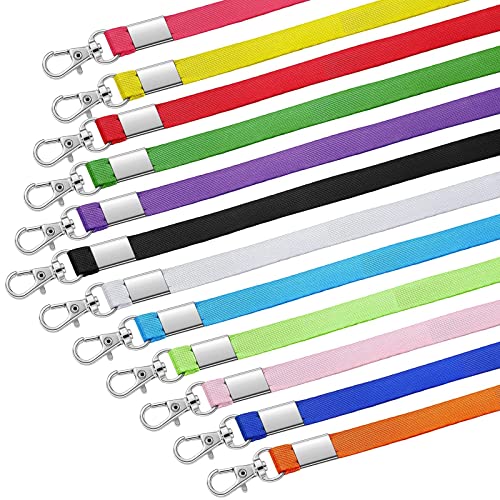 96 Pieces Keys Lanyard Neck Lanyards Keychain Lanyard for ID Badge Holder Solid Color Office Lanyard Keychain Holder Flat Nylon Lanyard Strap with Stainless Swivel Hook for Name Tag, Keys