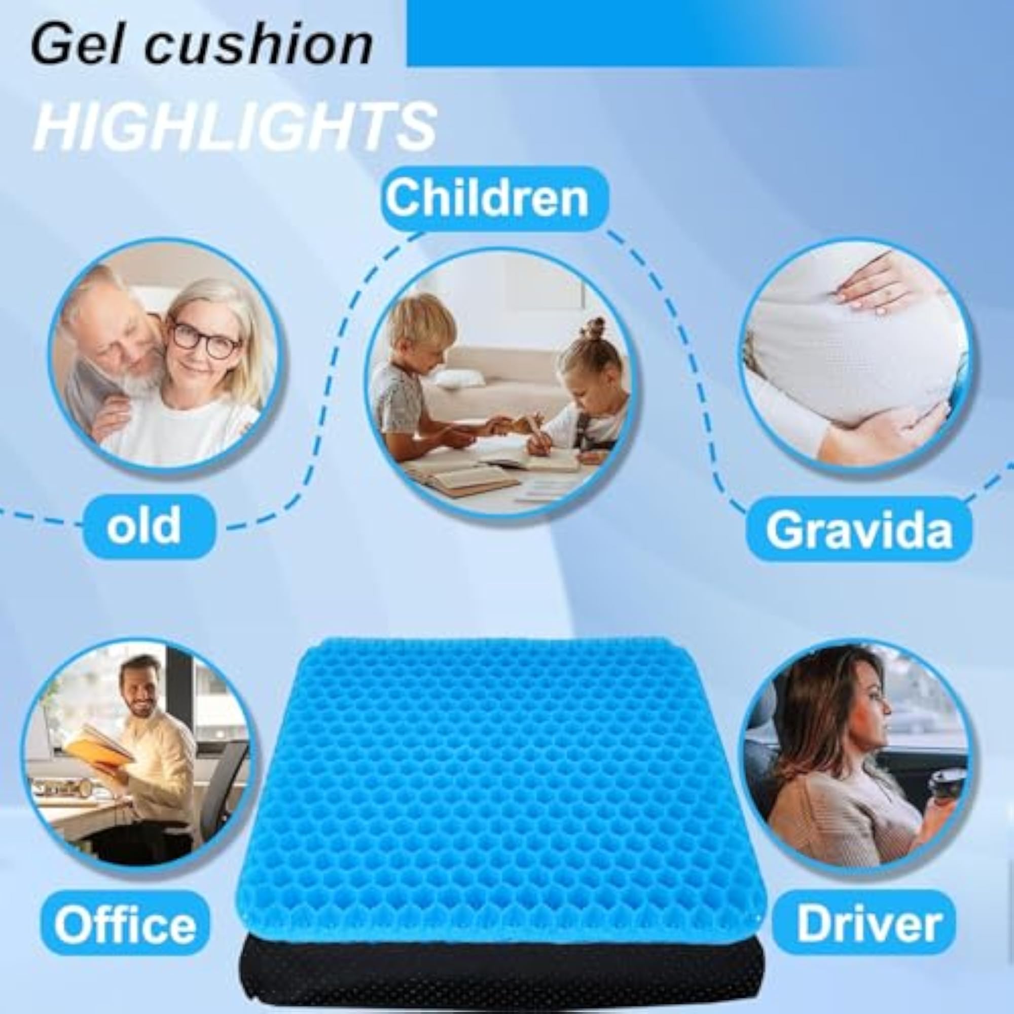 Cooling Gel Seat Cushion for Sciatica and Back Pain Relief