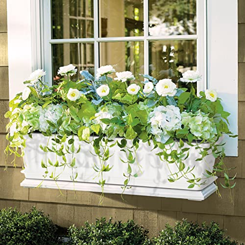 Osmofuze 6 Packs Window Box Planter, 17 Inches Flower Window Box Rectangular Plastic Vegetable Planters With Trays For Windowsill, Patio, Garden, Balcony, Porch White #TOP6