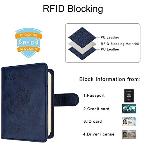 Image of WALNEW Passport Holder for Travel, RFID Passport Wallet, Travel Essentials | PU Leather Passport Cover Case with Pen Holder, Travel Must Haves Accessories, Passport Book Holder for Women Men