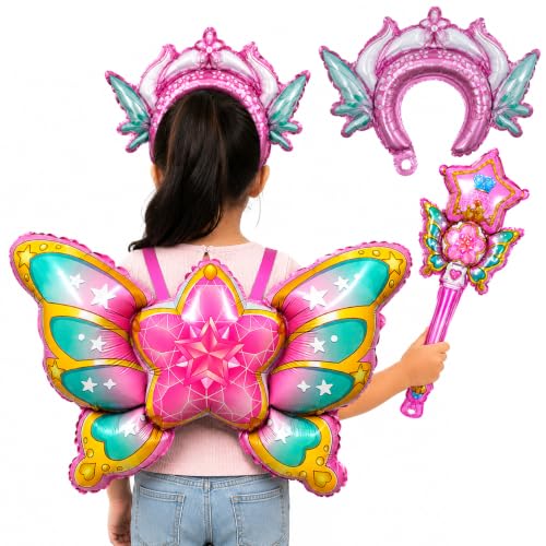 Image of Pink Butterfly Fairy Theme Foil Balloons For Kids Birthday Party. Set of 3 Pcs