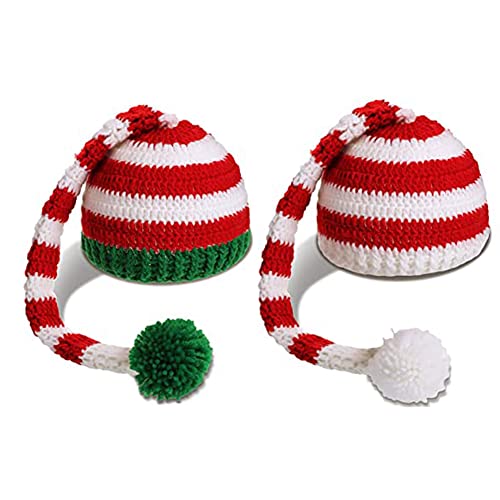 2 Pieces Baby Christmas Elf Knitted Hat Pom-pom Caps Crochet Beanie Thanksgiving Santa Gifts (6 to 36 Months Toddler)