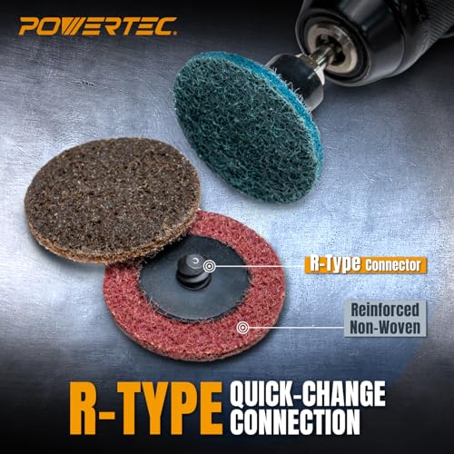 Image of POWERTEC 2 inch Sanding Discs Set for Die Grinders & Drills, 46pc Set - Includes 60 /80 /180 Grit Quick-Change Discs, 1 /4 inch Shank Holder & Surface Conditioning Pads, Aluminum Oxide Non-Woven Nylon (11400)