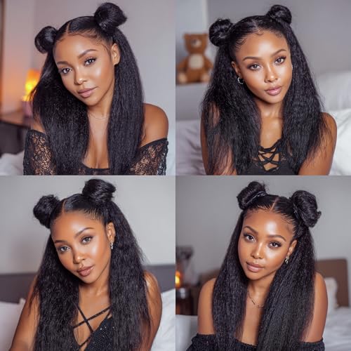 Image of Kinky Straight Wig Human Hair Glueless Wig Wear and Go Beginner Friendly Yaki Kinky Straight Human Hair Wig for Black Women180% Density 18 Inch