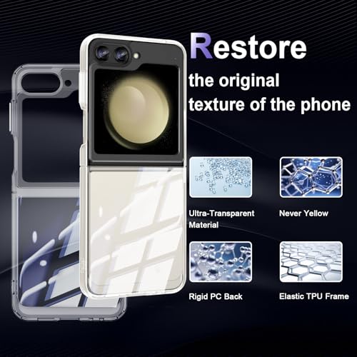 Image of Case for Samsung Galaxy Z Flip 5, Military Grade Drop Protection Phone Case, Yellowing Resistant, Anti-Scratch Hard PC Back, Shockproof Hard Ultra-Thin Protective Cover, Clear