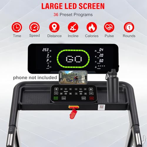 Image of ECHANFIT Heavy Duty Treadmill for Home, 20-Level Auto Incline Treadmill 400 LB Capacity, 0.6-12 MPH, 20 inch Wide Deck, LED Display, Bluetooth Speaker, Foldable with App