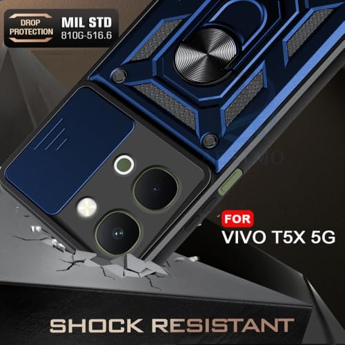 Image of AESTMO Tough Armor iQOO Z11X / Vivo T5X / Vivo Y51 Pro 5G Bumper Back Case Cover | Ring Holder & Sliding Camera Shield Cover | 360 Degree Protection Back Case Cover (Blue)