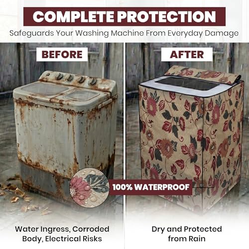 Image of DREAM CARE Waterproof & Dustproof Washing Machine Cover Top Load & Semi Automatic Suitable for 8 kg, 8.2 kg, 8.5 kg (89 x 99 x 55 cms)
