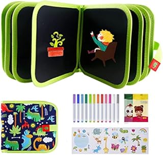 Erasable Doodle Book, Double-Sided Kids' Drawing Writing Boards with 12 Coloring Pens, Portable Early Learning Drawing Pad Travel Toys Birthday Gifts for 3-8 Year Old Boys Girls(Mermaid)