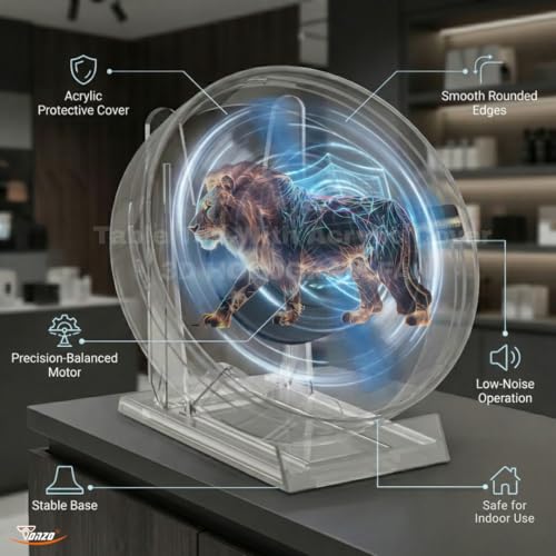 Image of TONZO 11 cm Tabletop 3D Hologram Fan Display with Acrylic Cover | 48 LED Mini Holographic Advertising Display, 2200x160 Resolution, App Control | 3D Video & Image Display for Shop, Parties & Events