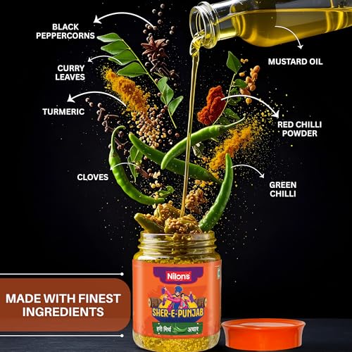 Image of Nilon's Sher-E-Punjab Green Chilli Pickle (475 g) Homemade Hari Mirch Ka Aachar | Spicy Pickle in Authentic Punjabi Style with Green Chilli, Mustard Oil & Spices with No Added Artificial Colour