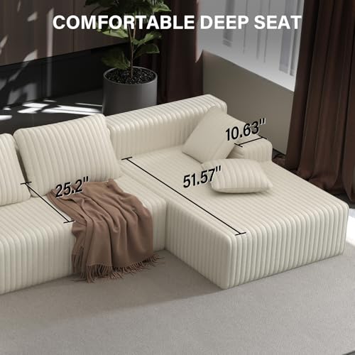 Image of LAUSAINT HOME 132 inch Modular Sectional Sofa Couches, U-Shaped Boneless Cloud Sofa with 4 Deep Seat, 6 Cushiones Oversized Chaise for Living Room, Bedroom, Plush Corduroy Fabric (U Shaped Sofa, Beige)