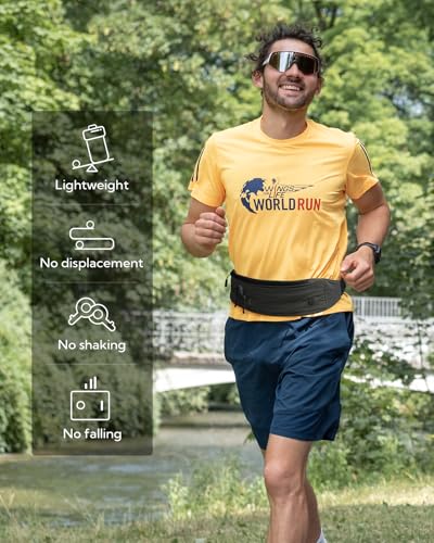 Image of WATERFLY Running Belt Fanny Pack: Runner Marathon Jogging Waist Pack Sport Workout Exercise Fitness Phone Holder Belt for Men Women Jogger Slim Waistband Black