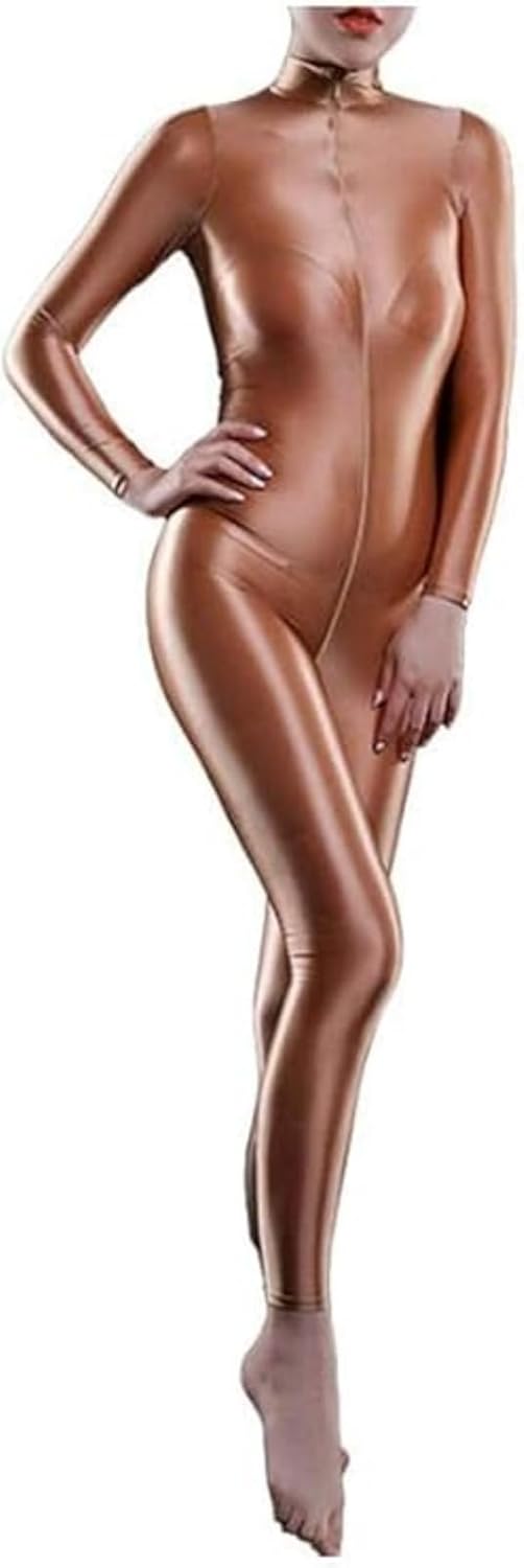 Xinxin Woman's Shimmery High Neck Long Sleeve Footless Zipper Bodysuit Catsuit Unitard Zentai Costume - Image 2