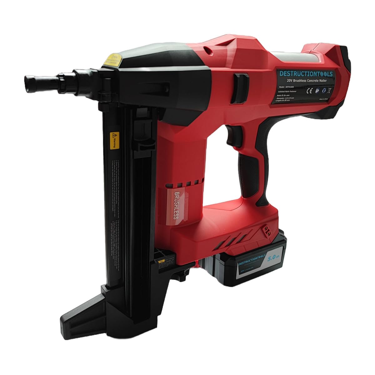 Destructiontools DETO100X – Chiodatrice per calcestruzzo a batteria/martello sparachiodi – 2x 5,0Ah 20V, completamente a batteria, senza gas