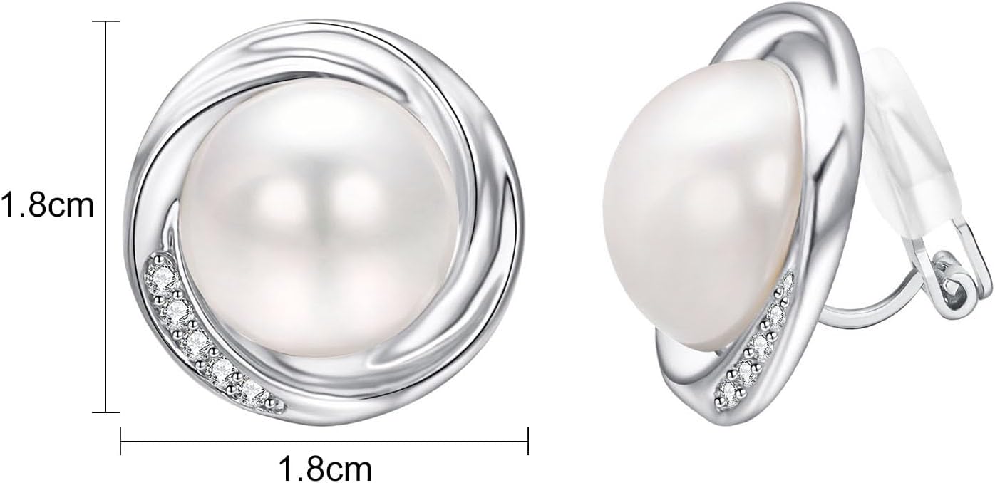 Yoursfs Big Pearl With Rhinestones Earrings for Women Round Faux Ivory Pearl Clip On Earring 18K Gold Plated Non Pierced Earrings - Image 3