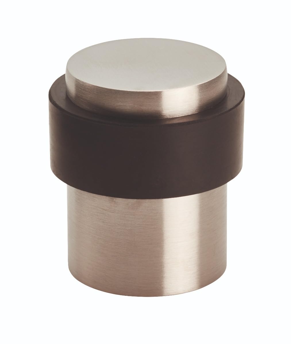 Kooples Hardware Floor Mounted Pedestal Door Stop Raised Metal Stopper with Rubber Ring – Screw Fix Base for Wall and Door Protection in Homes, Offices, Hotels (Satin Stainless Steel, Standard)