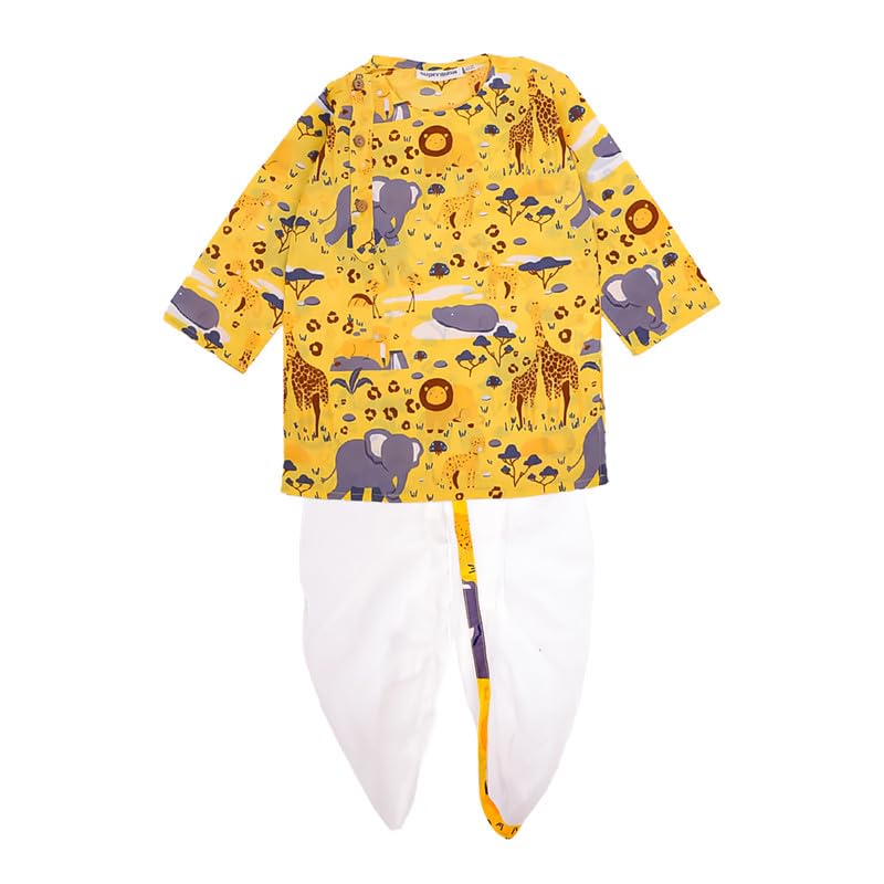 Image of superminis Boys Dhoti Kurta Set Cotton Animal Print Full Sleeves Ethnic Wear for Kids Boys | Kurta Dhoti for Baby Boy 0-3 Months to 8 Years | Traditional Dress for Festive