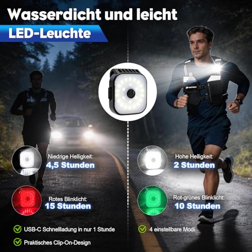 PORTHOLIC Laufweste Damen Herren Trinkweste mit 500 ml Trinkflasche,360° Reflektierend, wasserdichter Handytasche,leicht und verstellbar für Joggen, Trailrunning, Wandern, Marathon