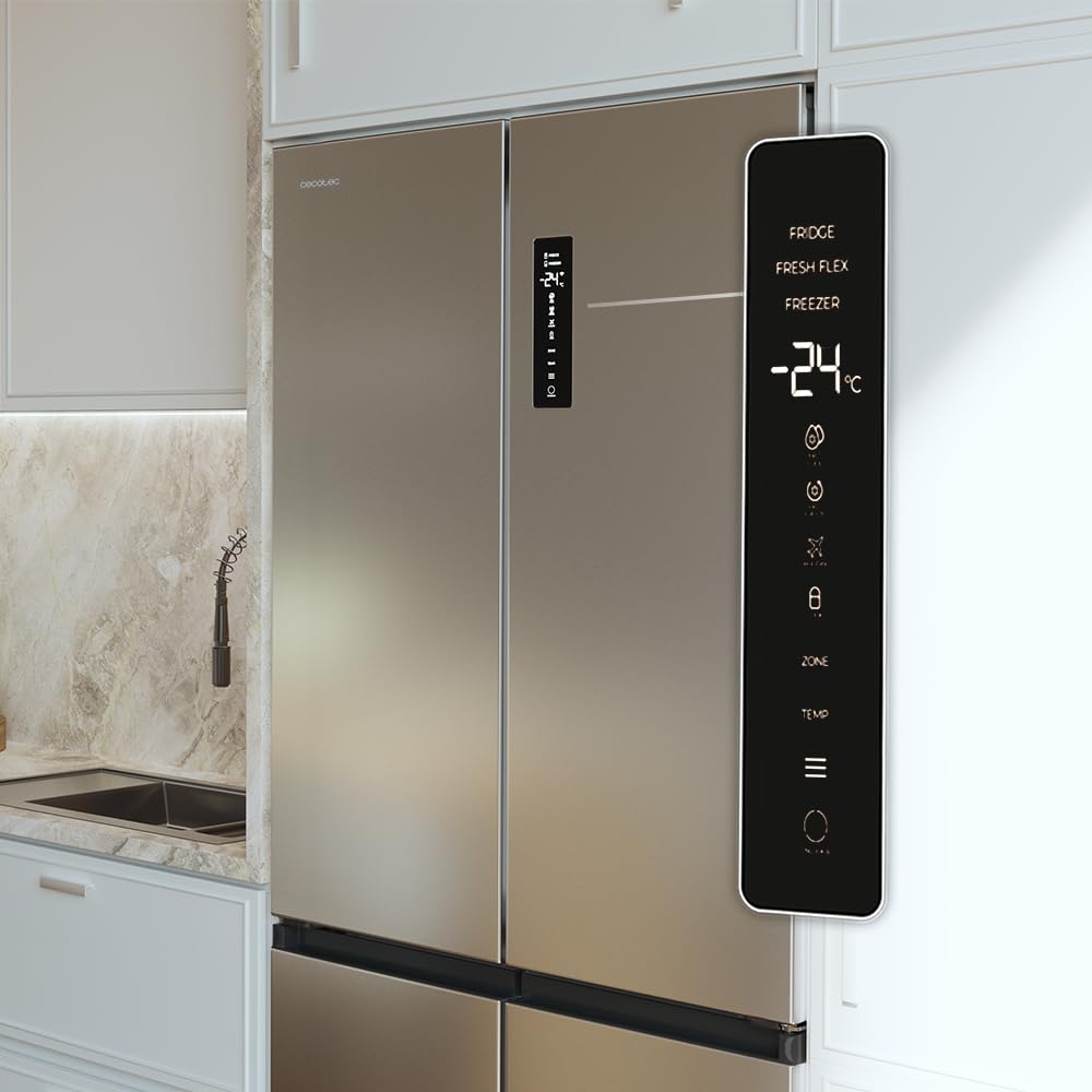 Cecotec Frigorifero 4 Porte Semi-Integrabile No Frost Bolero CoolMarket 4D 456 SBI Inox E. Extra Capacità Max 456L, Altezza 189cmx83cm Larghezza, MetalFlexCooling, Compressore Inverter Silenzioso