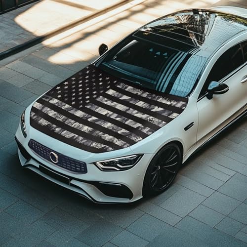 Image of Black American Flag Design Car Hood Cover Protector Waterproof Sunproof Car Hood Flag 4th of July Patriotic Decorations Auto Accessories for SUV Sedans Trucks Pickup