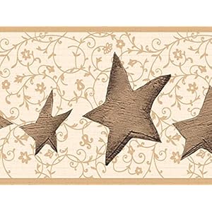 Dundee Deco DDAZBD9225 Peel and Stick Wallpaper Border Abstract Beige Brown Stars Wall Border Retro Design 15 ft x 7 in 457m x 1778cm Self Adhesive