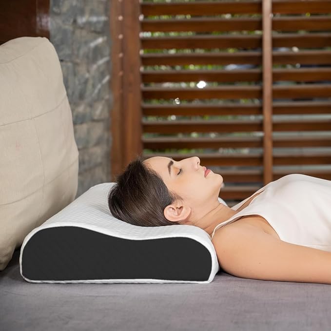 MASHUR FAB Cervical Contour Memory Foam Pillow for Sleeping,Orthopedic Pillow for Neck Pain, Support for Back,Stomach,Side Sleepers, with Breathable Zip Cover (Black) 1