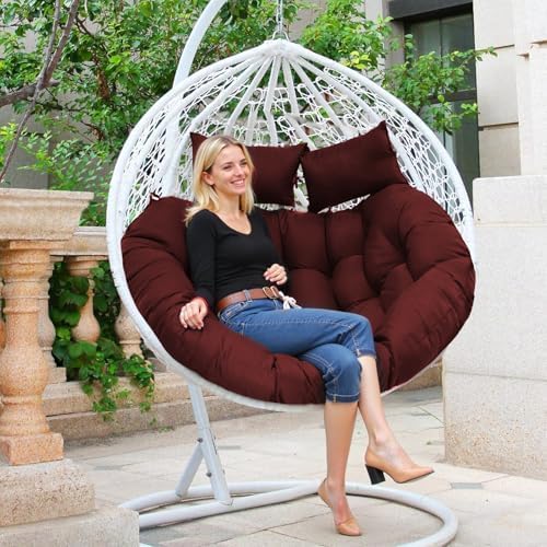 Image of ARMAISH India Double Seater Cushion Set - Polyester Fabric Padded Seat for Hanging Egg /Garden Jhula(Cushion ONLY MEHROOM)