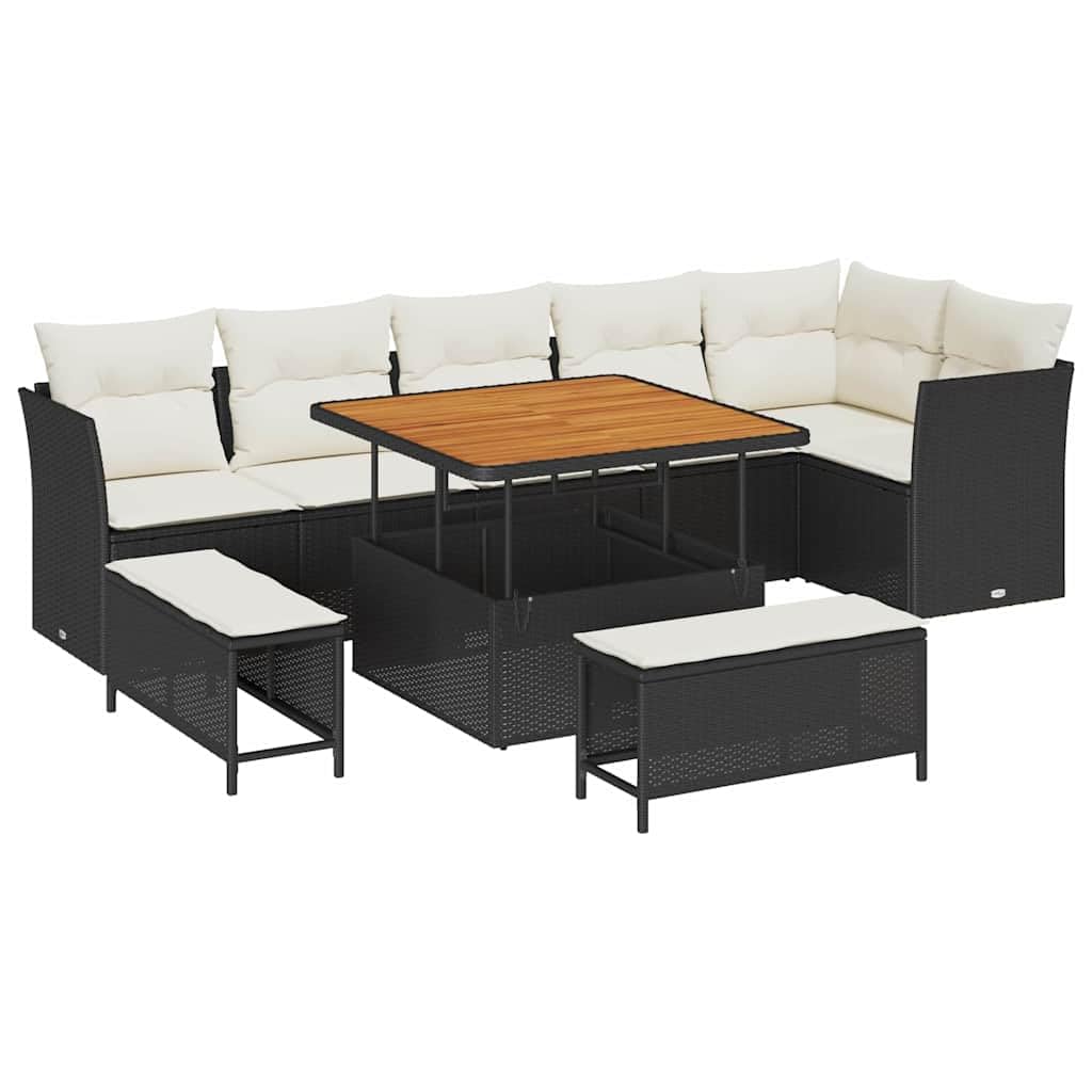 HaoChrymec, sofá de jardín Modular, poliratán, Negro y Crema, 9 Piezas