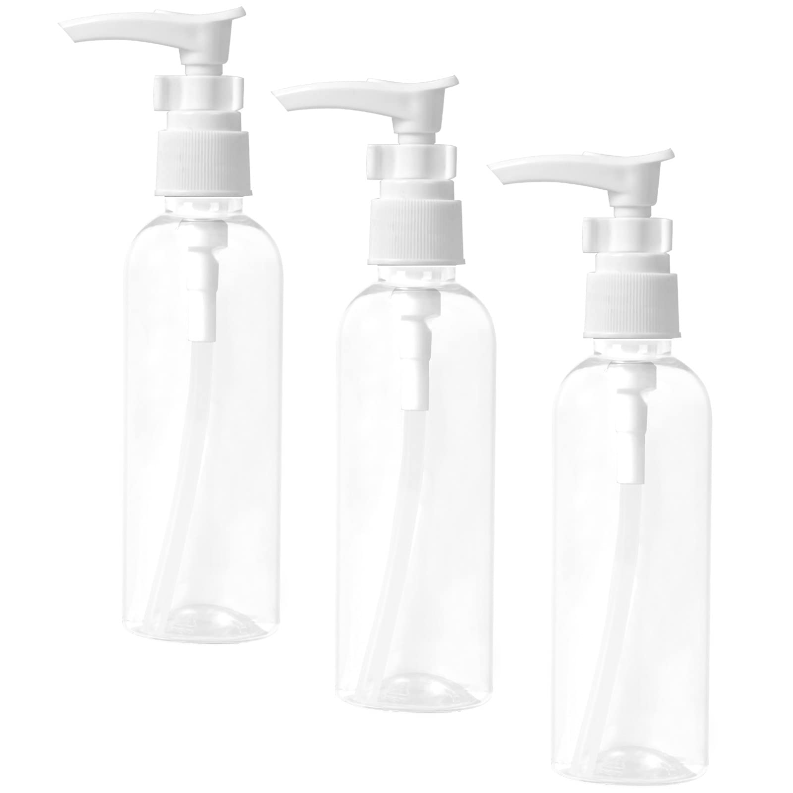 3 Pezzi 100 ml Bottiglie da Viaggio Trasparenti in Aereo Vuote, Pompa da Viaggio in Plastica Dispenser, Boccette Contenitori Ricaricabile, per Cosmetici, Lozione, Bagno, Shampoo Liquidi