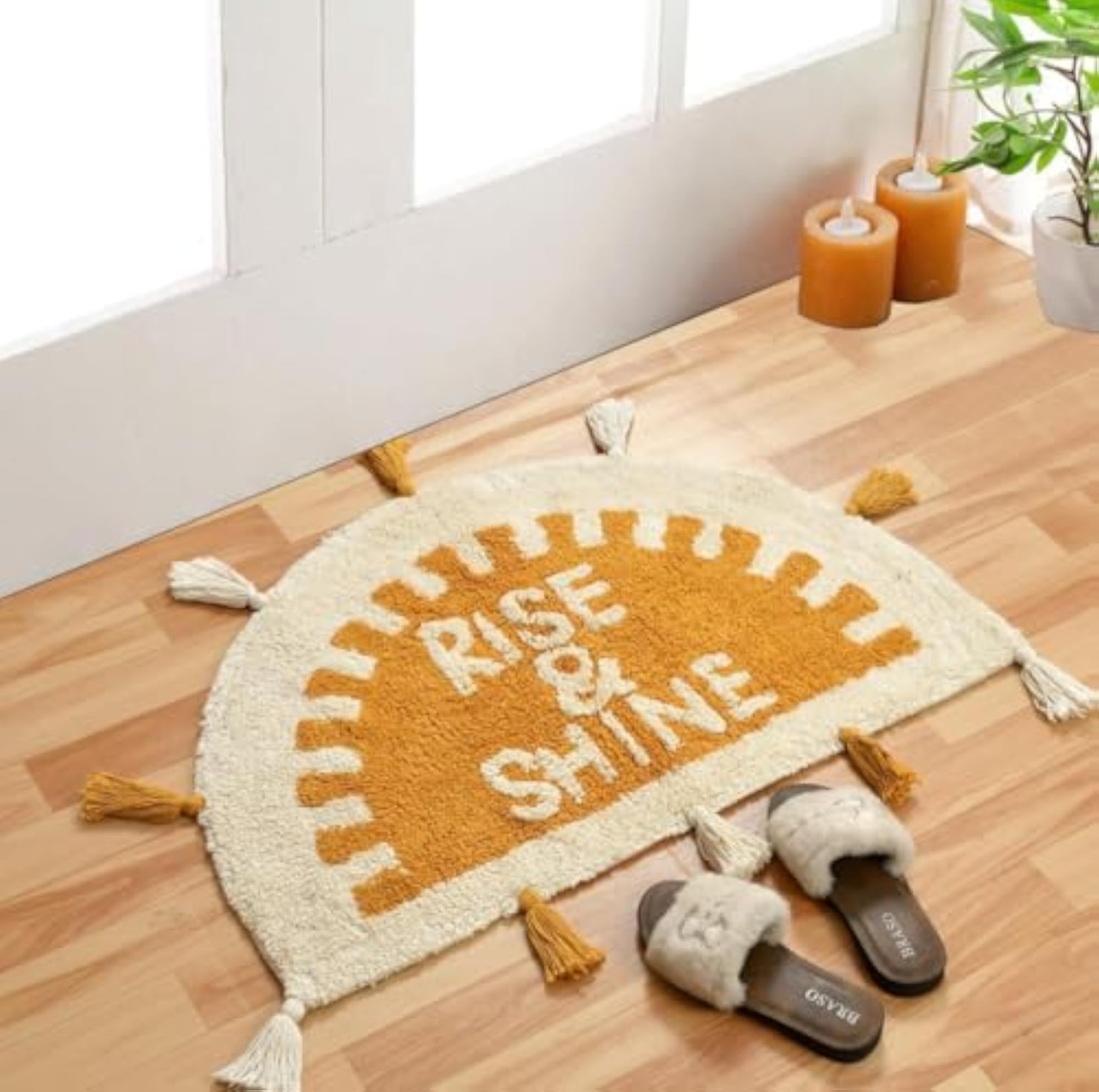 Decorative Sun Design Bath Mat with Tassels