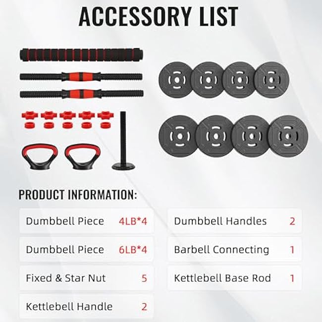 Multi-Functional Portable Changeable Dumbbell and Barbell Kettlebell Set with Adjustable Weights, 40LBS or 60LBS Sets, 2-in-1 or 4-in1, Multiple Styles