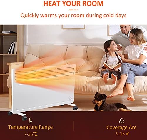 HOMCOM Convector Radiator Heater Freestanding or Wall-mounted Portable Electric Heating with 2 Heat Settings, Adjustable Thermostat and Safety Cut-Off, White