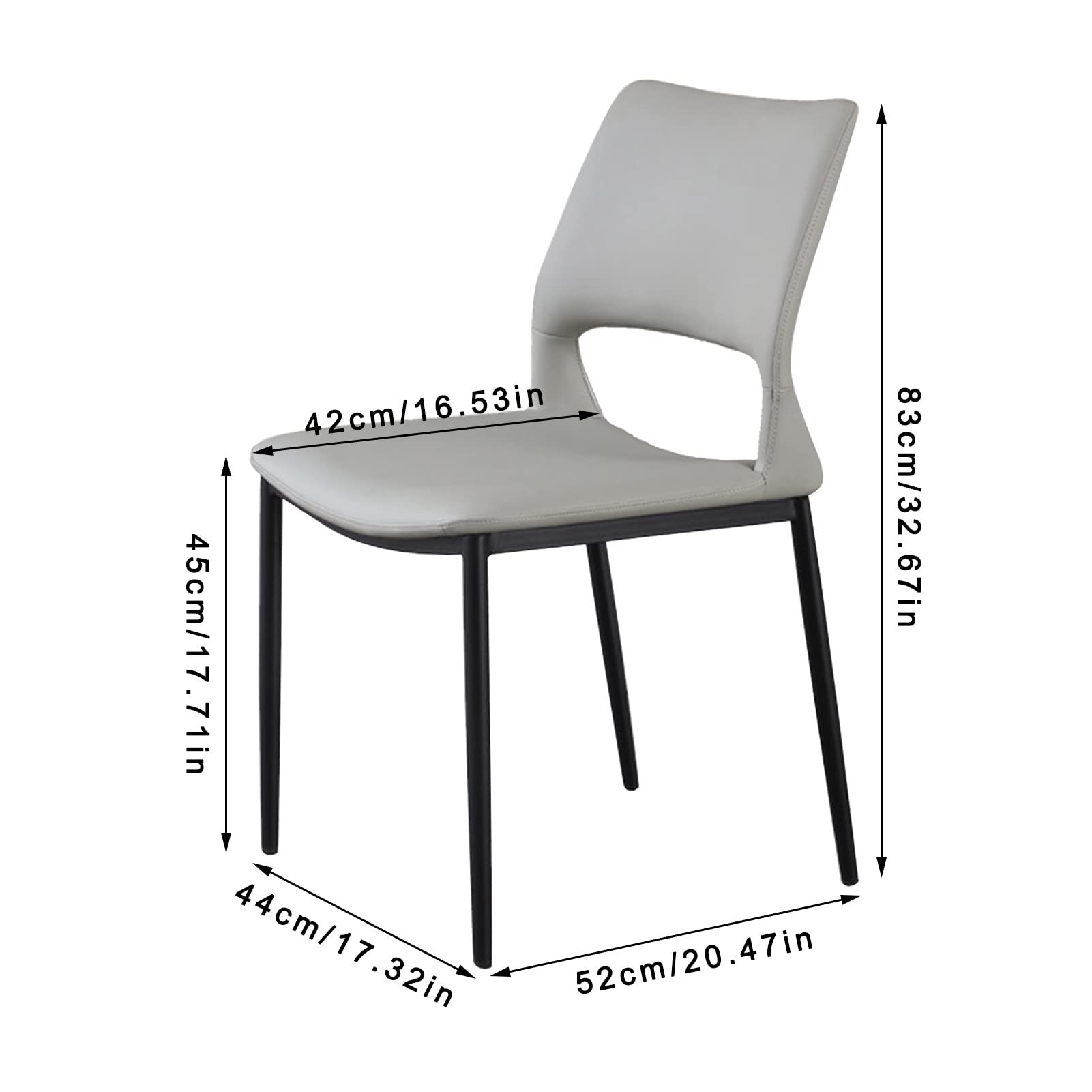 SJIALEN Leather Dining Chairs Set of 2, Living Room Balcony Bedroom Leisure Chairs Household Backrest Carbon Steel Upholstered Chairs Kitchen Chair (Color : Dark Gray, Size : 44x52x83cm)