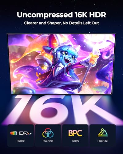Silkland 16K Mini DisplayPort to DisplayPort 2.1 Cable, [16K@60Hz, 8K@120Hz, 4K@240Hz] 80Gbps Bi-Directional, HDR, G-Sync, Mini DP [Thunderbolt 2] for Gaming Laptop, MacBook, Monitor,6.6FT - Thumbnail 4