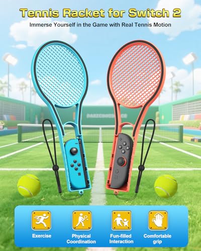 Image of FYOUNG Tennis Racket for Nintendo Switch 2 for Joy Cons, Hand Grips Compatible with Switch 2 /OLED /Switch 1 Handle Grip Holder for Mario Tennis Aces Sports Game Accessories with Hand Staps-2 Packs