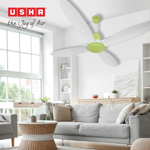 Image of USHA Bloom Lily Nova 4-Blade BLDC Ceiling Fan |100% Copper Motor | Bi-Directional|RF Remote |Sleep, Boost & Timer Mode | Whisper-Quiet |Dust-Resistant |3Y Motor & 2Y PCB Warranty | White & Light Green