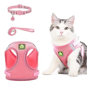 NeuWee Cat Harness and Lead Set, Escape Proof Kitten Walking Vest with Leash and Collars, Breathable Jacket with Reflective Stripe and Leash Set for Puppy Dogs Kitten Cats Walking (Pink, XS)