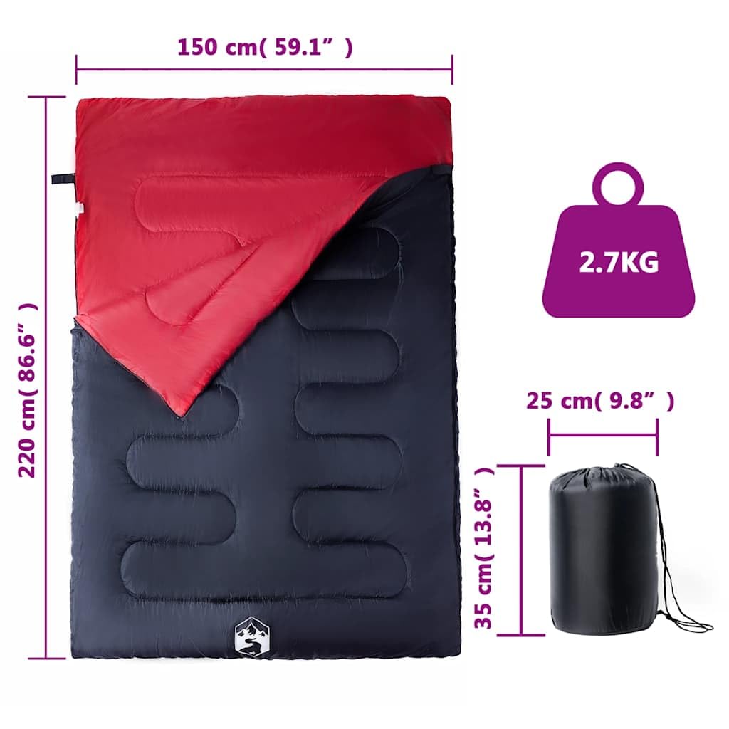 Doppelschlafsack mit Kissen für Erwachsene, 220 x 150 cm, 3-4 Jahreszeiten, wasserdicht, mit Reißverschluss, Aufhängeschlaufe, Kompressionspacksack, ideal für Camping, Trekking